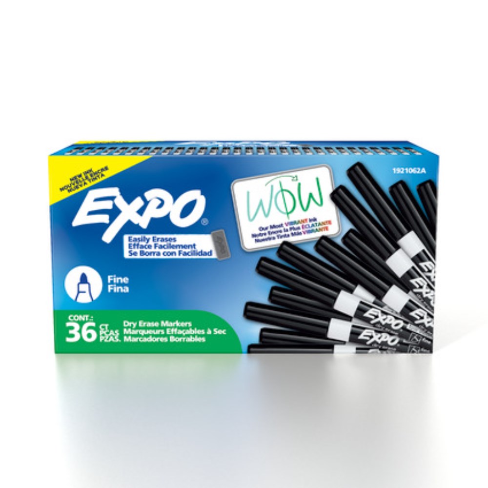 Expo Dry Erase Whiteboard Marker Fine Bullet Black Black Box  of 36
