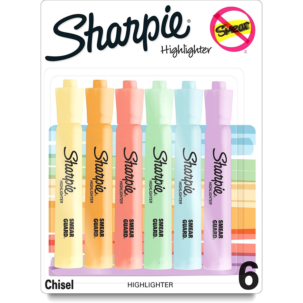 Sharpie Tank Highlighter Marker Chisel Tip Pastel Colours Pack  of 6