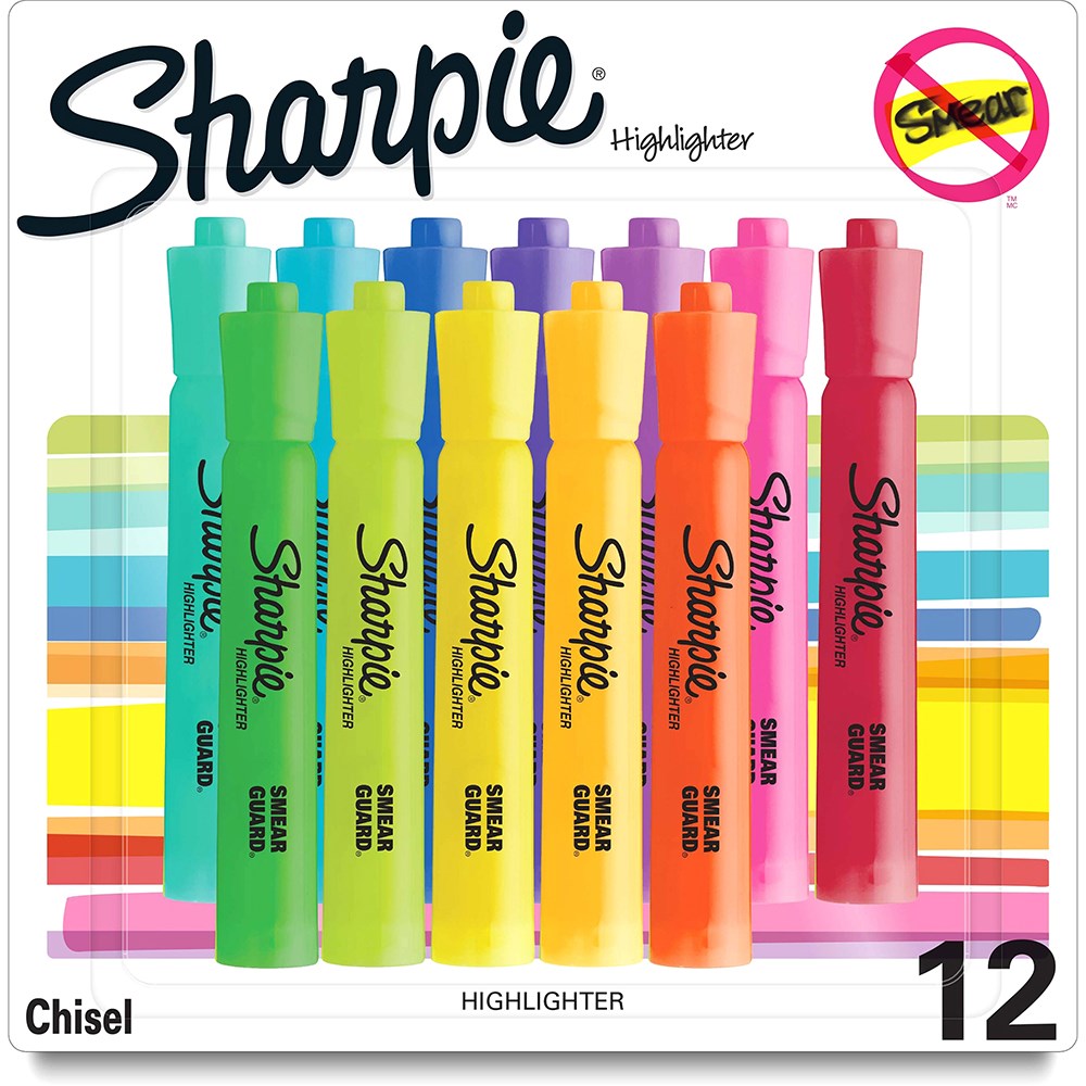 Sharpie Tank Highlighter Marker Chisel Tip Assorted Colours Pack  of 12