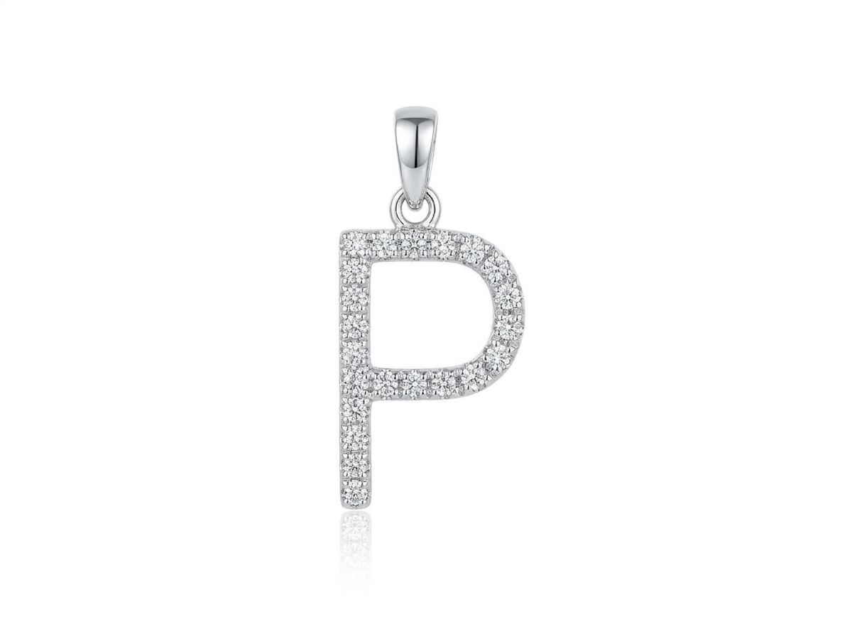 Dije letra P de oro blanco con diamantes