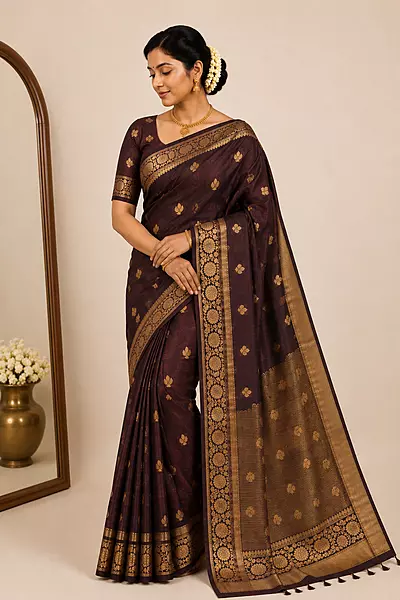 Brown Banarasi Silk with Running Blouse