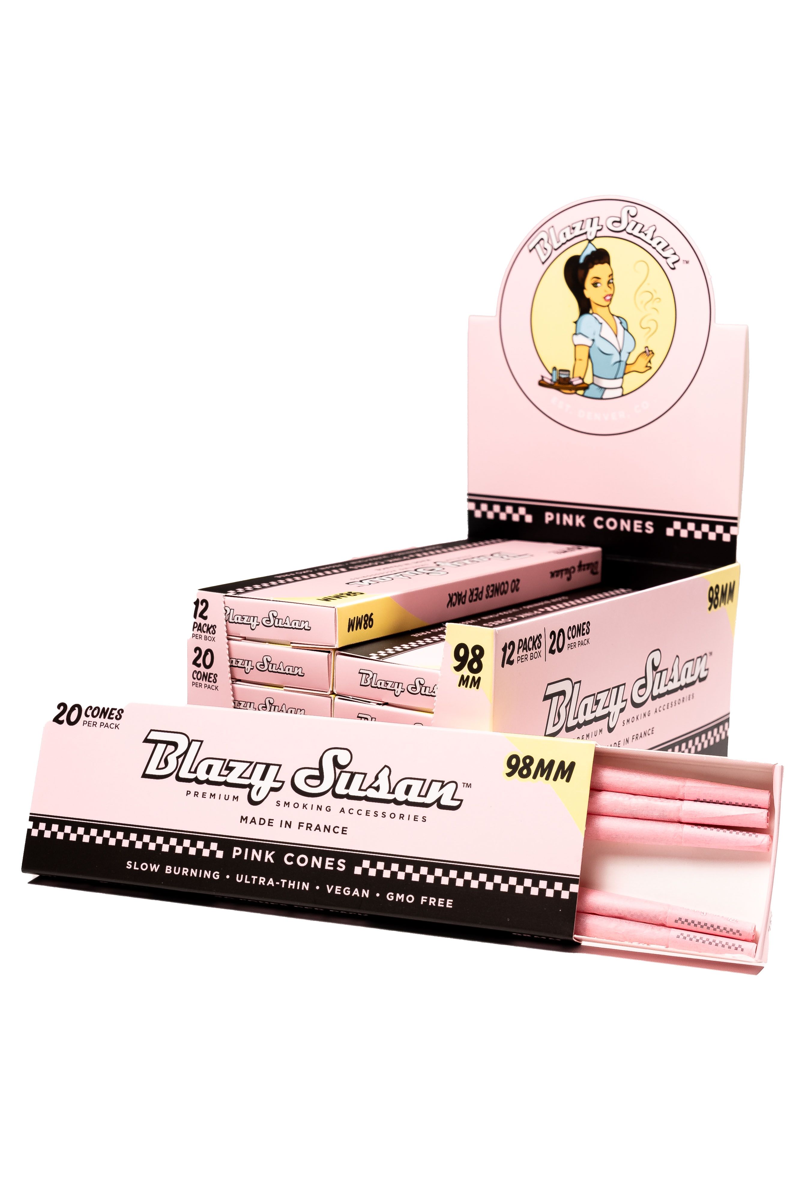 Blazy Susan® - Pink Pre-Roll Cones 98mm (20ct) - Display of 12