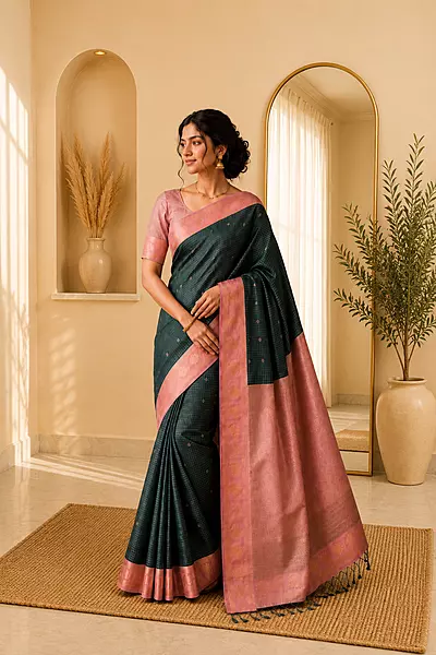 Pure Semi Silk Green With Pink