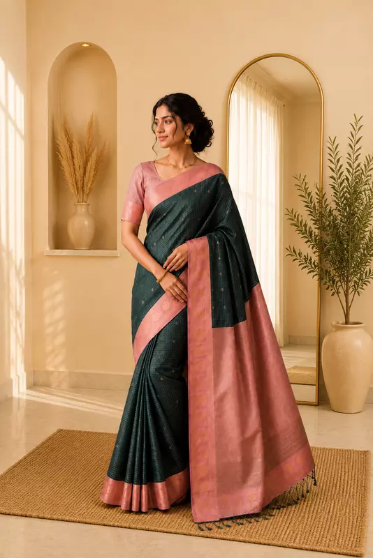 Pure Semi Silk Green With Pink