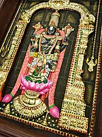 Super Embossed Statue-like Kalyana Balaji Pada Lakshmi Tanjore Painting - with American Diamonds