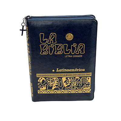 La Biblia Latinoamérica de Lujo Azul, Letra Grande,  Imitación piel, Cierre e Índice.