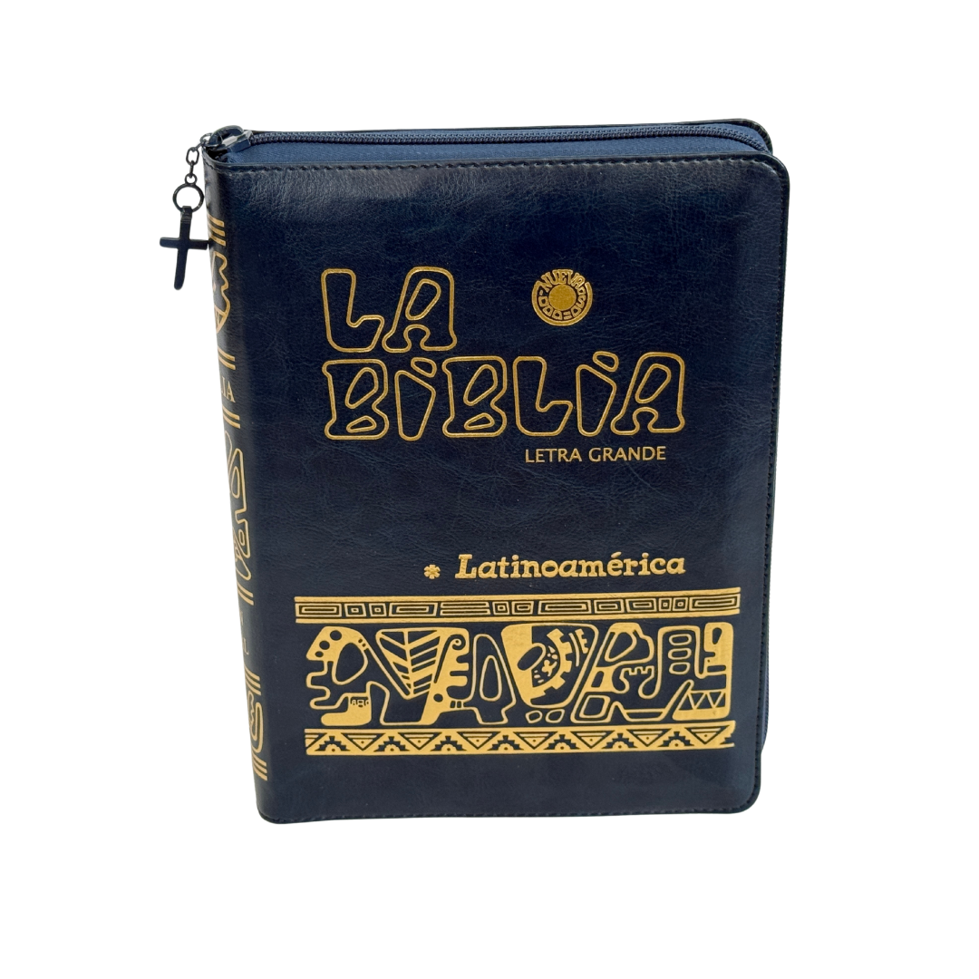 La Biblia Latinoamérica de Lujo Azul, Letra Grande,  Imitación piel, Cierre e Índice.