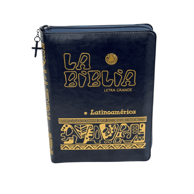 La Biblia Latinoamérica de Lujo Azul, Letra Grande,  Imitación piel, Cierre e Índice.