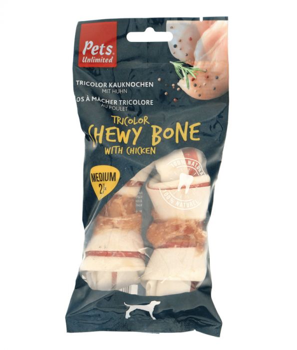 Pets Unlimited Tricolor Chewy Bone w/ Ckn M 2pcs Pets Unlimited Tricolor Chewy Bone w/ Ckn M 2pcs