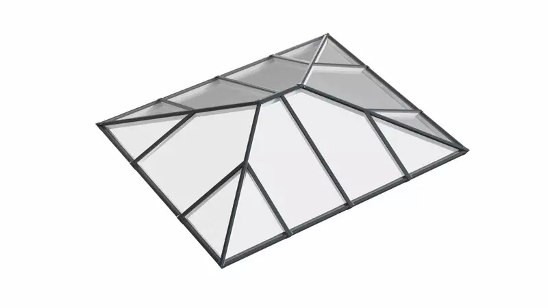 Ridged Aluminium Lantern Roof 2.3m x 3.1m (14 Pane 2WAY)