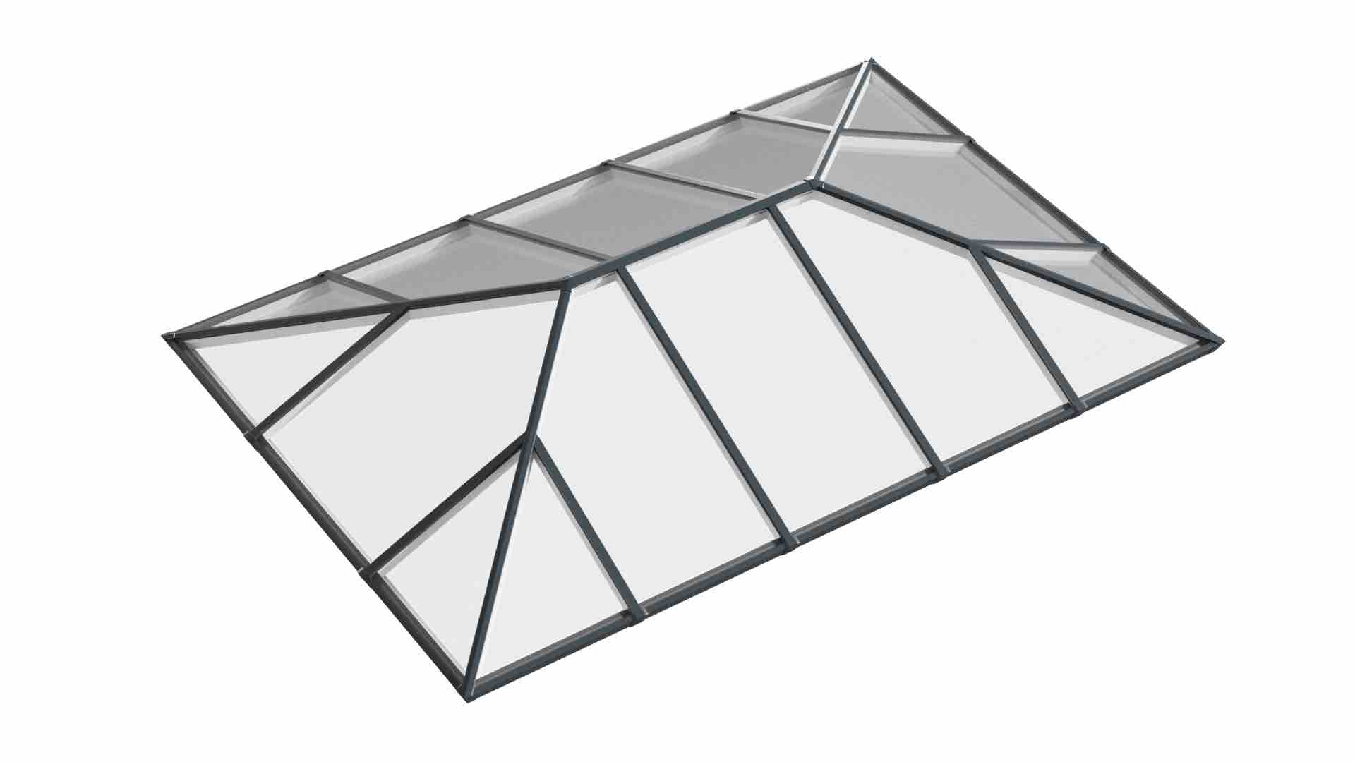 Ridged Aluminium Lantern Roof 2.3m x 4.8m (16 Pane 2WAY)