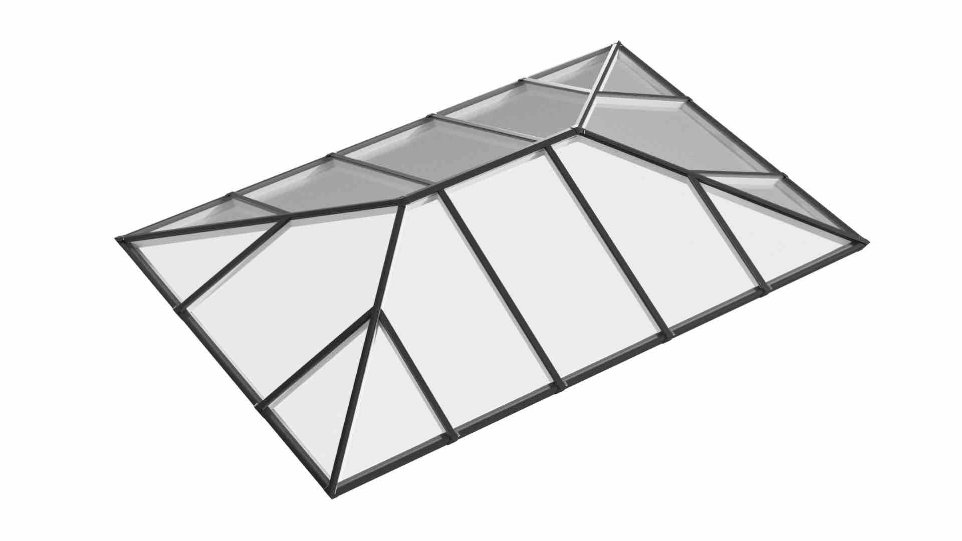 Ridged Aluminium Lantern Roof 2.5m x 6m (16 Pane 2WAY)