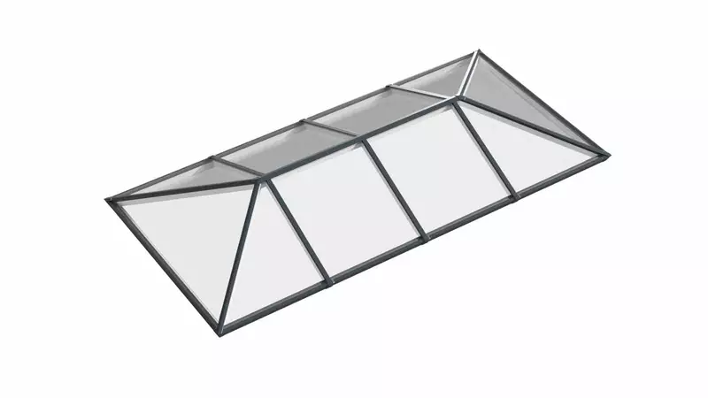 Ridged Aluminium Lantern Roof 1.3m x 5.6m (10 Pane 2WAY)