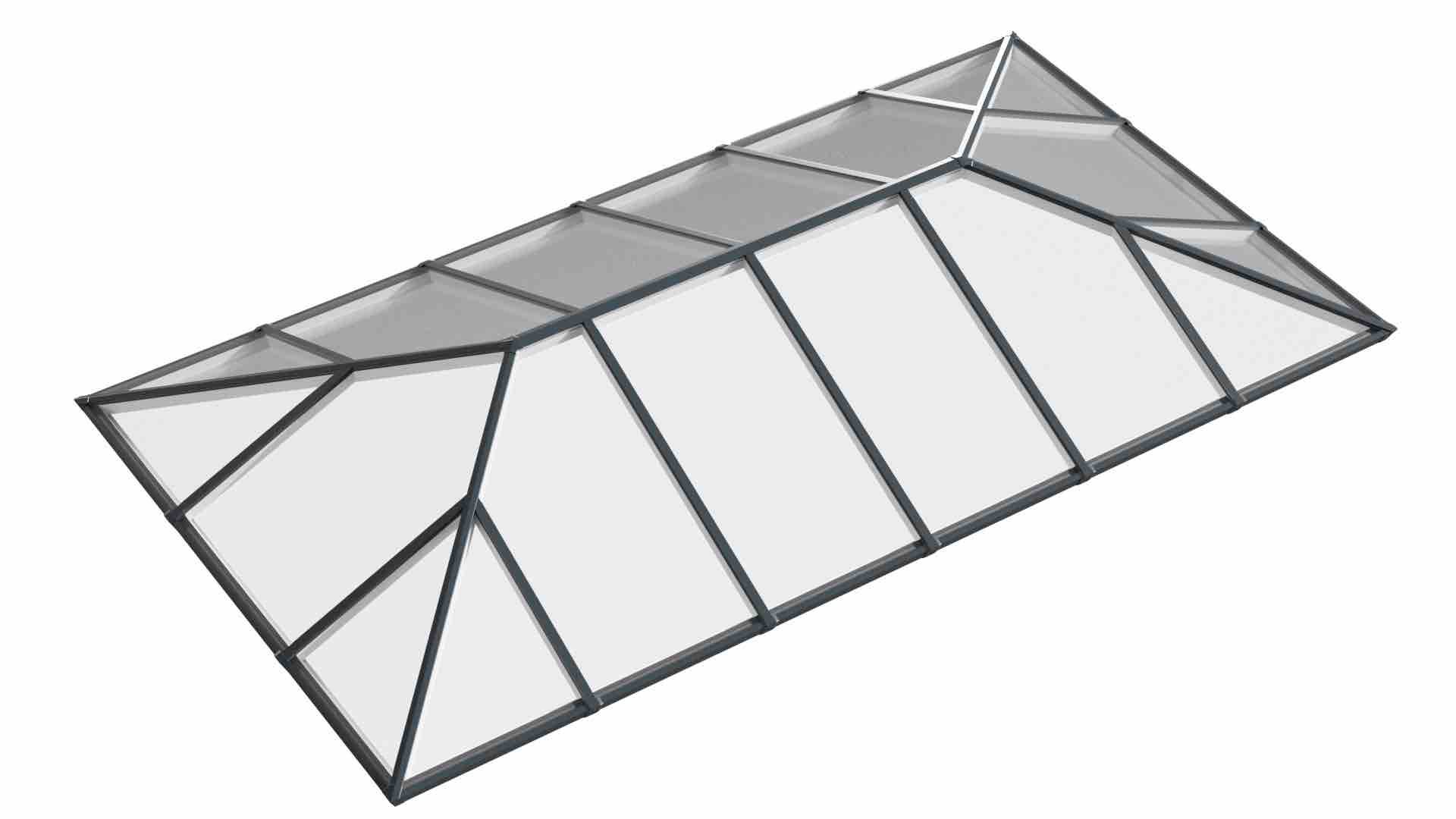 Ridged Aluminium Lantern Roof 2m x 6m (18 Pane 2WAY)