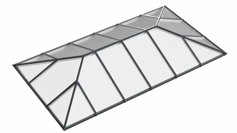 Ridged Aluminium Lantern Roof 2.5m x 4.3m (18 Pane 2WAY)