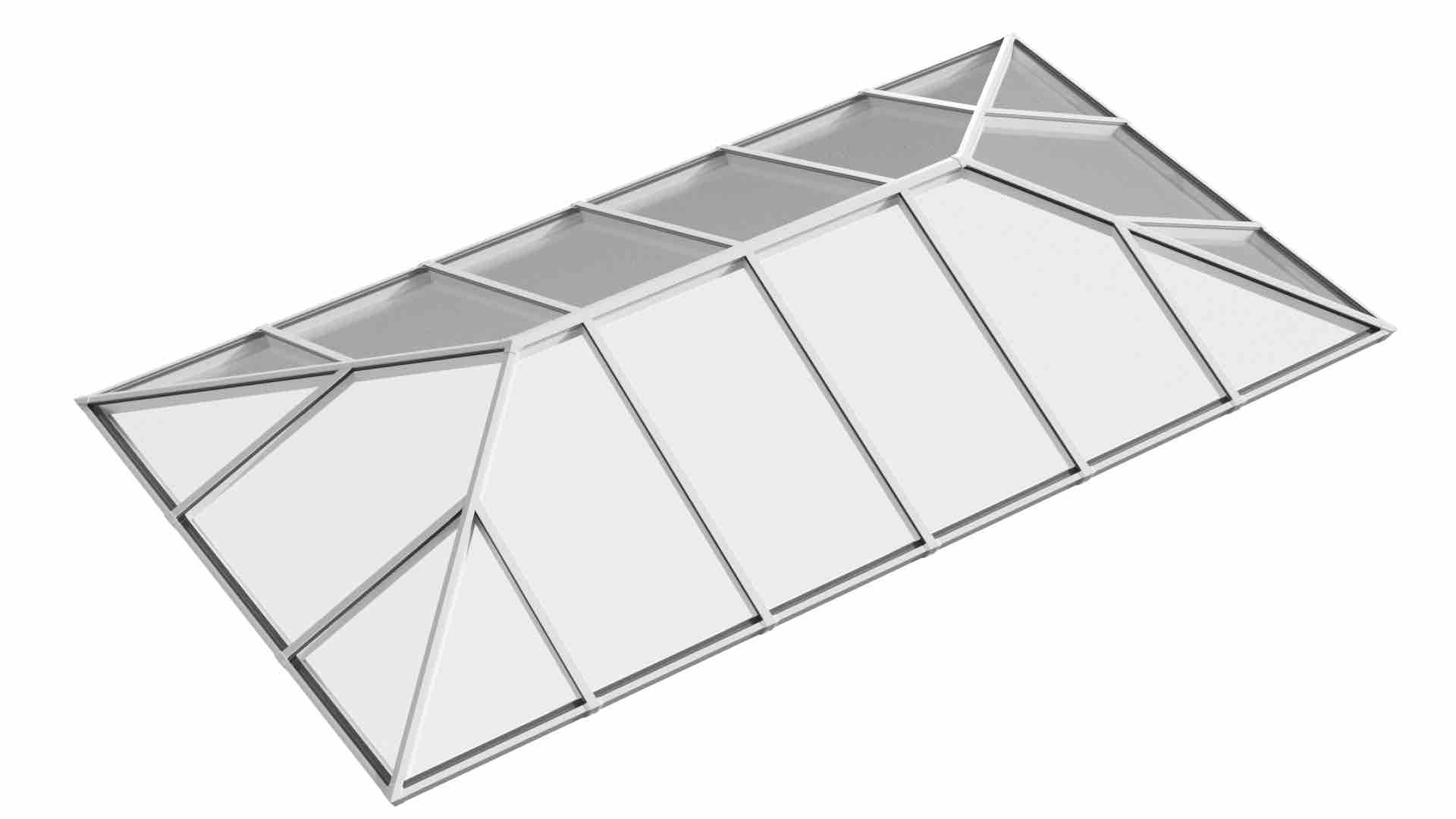 Ridged Aluminium Lantern Roof 2m x 6m (18 Pane 2WAY)
