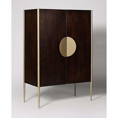 Modern Dark Wood Bar Cabinet with Brass Accents | Contemporary Liquor Cabinet