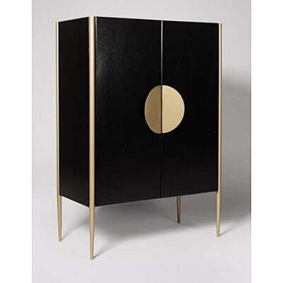 Modern Black Bar Cabinet with Brass Accents | Contemporary Liquor Storage