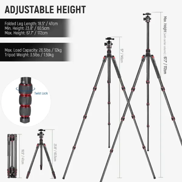 NEEWER TP75 74 Inch Pro Video Tripod with Fluid Head