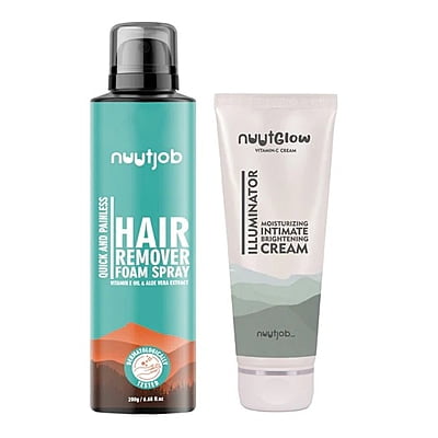 Nuutjob - Combo Pack Hair Removal Spray Quick-Easy & Painless Hair Removal | Unisex Adult + Nuutglow | Vitamin C Infused Intimate Moisturizing and Brightening Cream Combo Pack