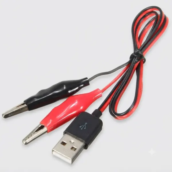 Alligator Clip to USB Male Power Cable – 40cm