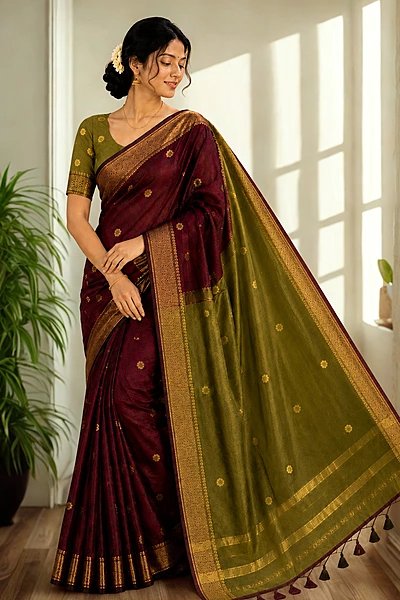 Maheswari Silk Cotton Red With Green