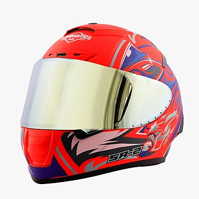 STEELBIRD SA-2 VILLAIN FLUO RED/BLUE C/V (L) + EXTRA CHROME VISOR