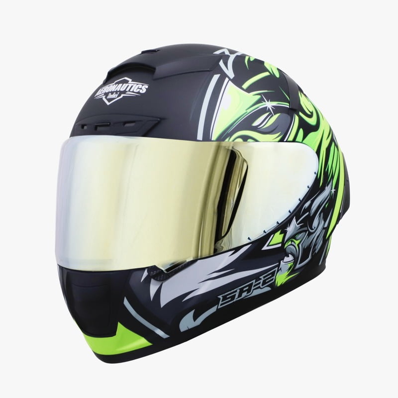 STEELBIRD SA-2 VILLAIN GLOSSY BLACK/NEON C/V (M) + EXTRA GOLD VISOR