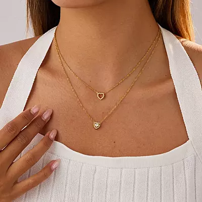 Double Heart Gold Necklace