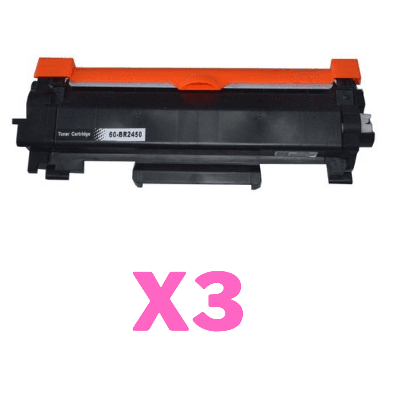 3 x Compatible Brother TN-2450 Toner Cartridge High Yield - With CHIP