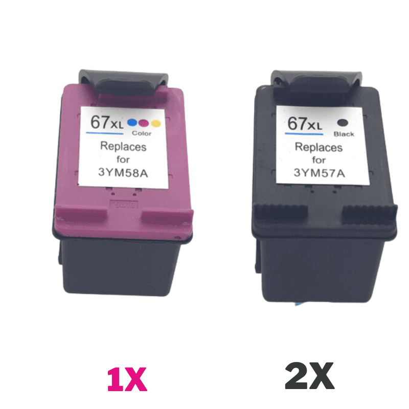3 Pack Compatible HP 67XL Black & Colour Ink Cartridge Set (2BK1C) 3YM57AA 3YM58AA 3 Pack Compatible HP 67XL Black & Colour Ink Cartridge Set (2BK1C) 3YM57AA 3YM58AA
