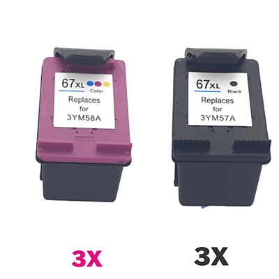 6 Pack Compatible HP 67XL Black & Colour Ink Cartridge Set (3BK3C) 3YM57AA 3YM58AA