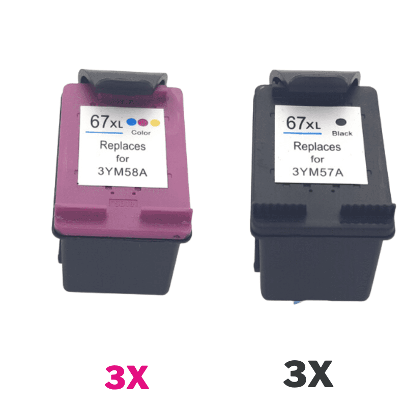 6 Pack Compatible HP 67XL Black & Colour Ink Cartridge Set (3BK3C) 3YM57AA 3YM58AA