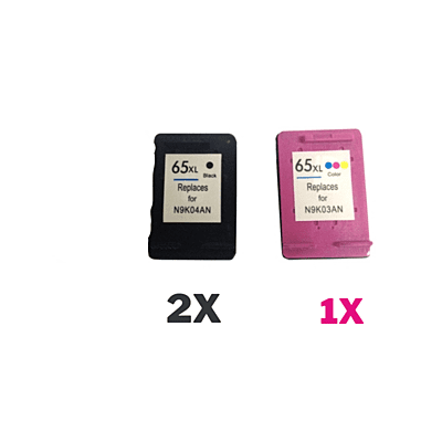 3 Pack Compatible HP 65XL Black & Colour Ink Cartridge Set (2BK1C) N9K04AA N9K03AA