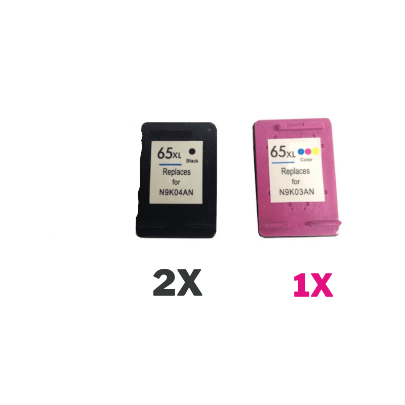 3 Pack Compatible HP 65XL Black & Colour Ink Cartridge Set (2BK1C) N9K04AA N9K03AA 3 Pack Compatible HP 65XL Black & Colour Ink Cartridge Set (2BK1C) N9K04AA N9K03AA
