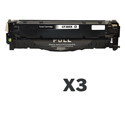 3 x Compatible HP CF380X Black Toner Cartridge 312X