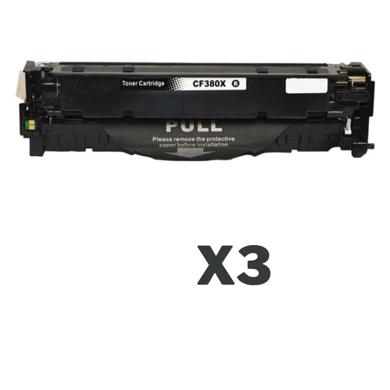 3 x Compatible HP CF380X Black Toner Cartridge 312X