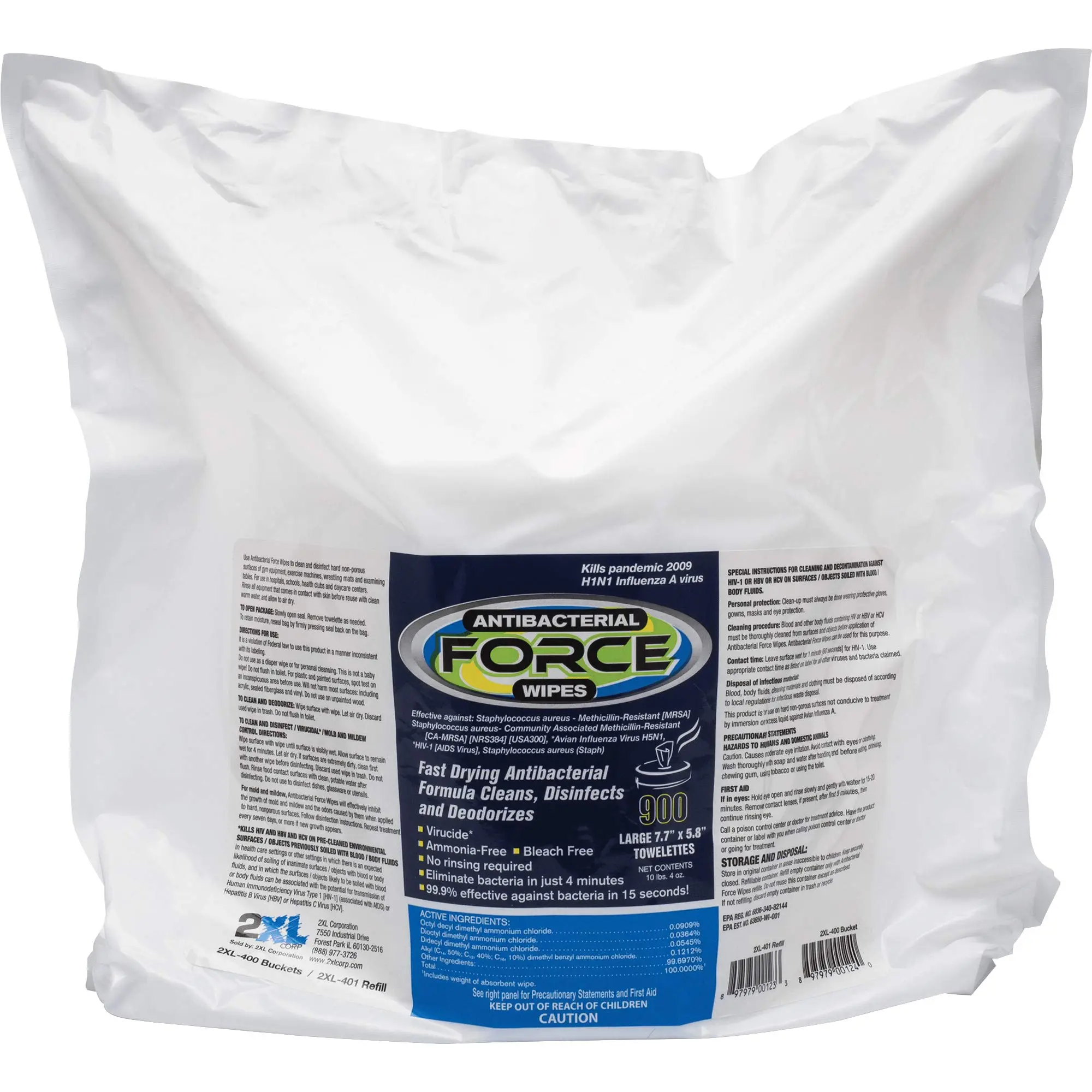 2XL Antibacterial Force Bucket Refill Cleaning Wipe, 6" x 8", White