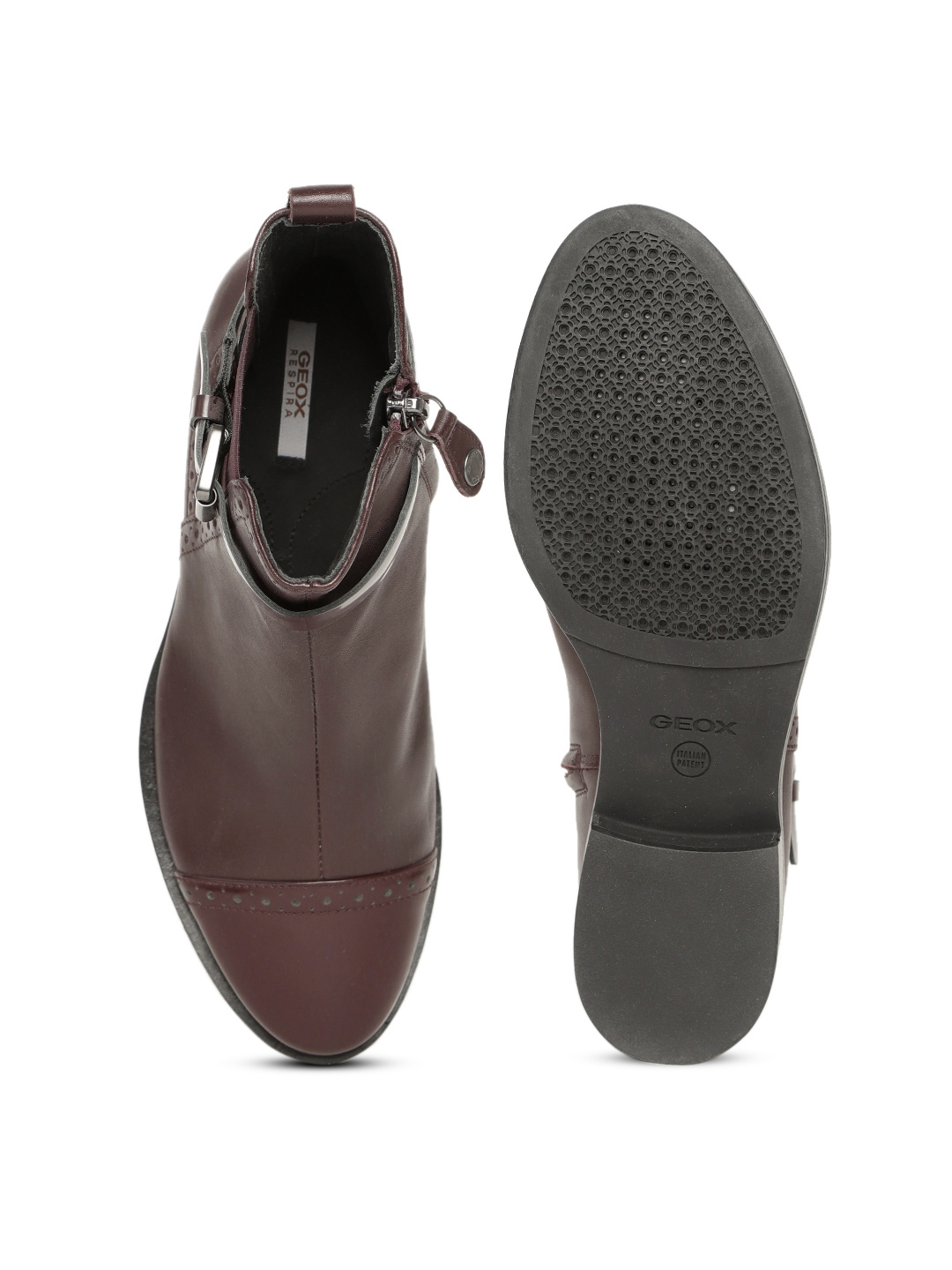 Women Burgundy Leather Mid-Top Flat Boots