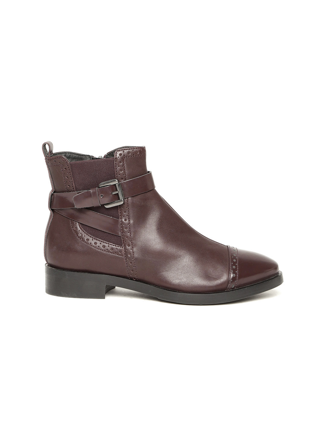 Women Burgundy Leather Mid-Top Flat Boots