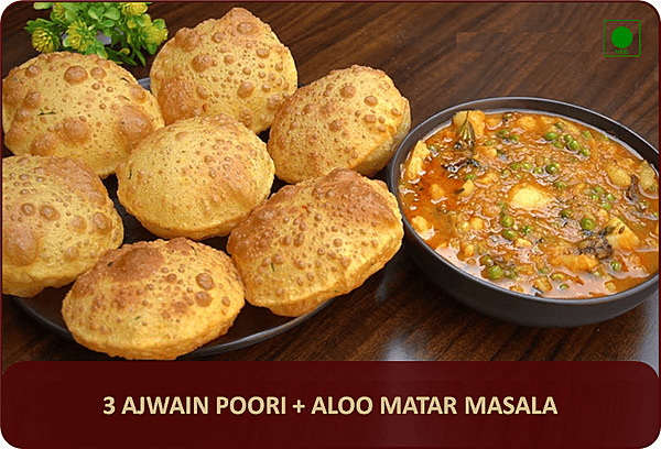 Ajwain Poori + Aloo Matar Masala - 3 Pcs Ajwain Poori + Aloo Matar Masala - 3 Pcs
