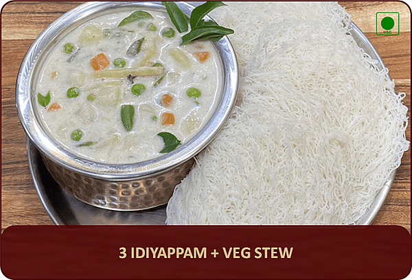 Idiyappam (3 Pcs) + Veg Stew Idiyappam (3 Pcs) + Veg Stew