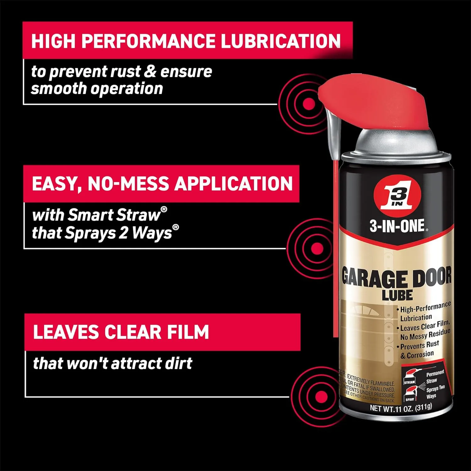 3-IN-ONE Garage Door Lubricant with SMART STRAW SPRAYS 2 WAYS, 11 OZ 1-Pack