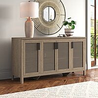 Boho Rattan & Wood Sideboard with Four Doors - Accent Buffet Cabinet Boho Rattan & Wood Sideboard with Four Doors - Accent Buffet Cabinet