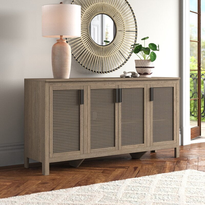 Boho Rattan & Wood Sideboard with Four Doors - Accent Buffet Cabinet Boho Rattan & Wood Sideboard with Four Doors - Accent Buffet Cabinet