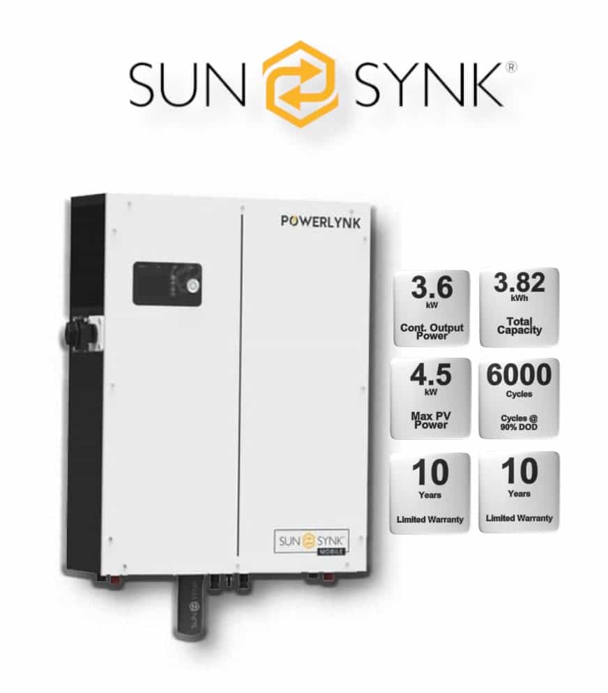 3.6 kW Sunsynk Powerlynk X, Hybrid Inverter, c/w 3.82 kWh LiFePO4 battery