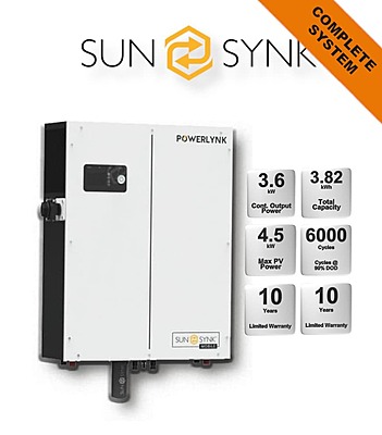 3.6 kW Sunsynk Powerlynk X, Hybrid Inverter, c/w 3.84 kWh LiFePO4 battery