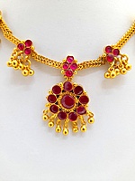 Panchalokam Attigai | One Gram Gold Finish & Real Kemp Stones Short Necklace | Temple Jewellery