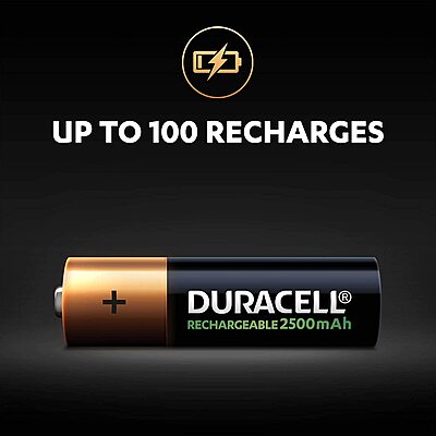 Duracell AA 2500mAh Rechargeable battery (Pack of 2) Duracell AA 2500mAh Rechargeable battery (Pack of 2)