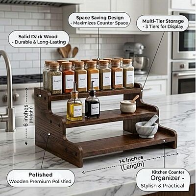 Amazkart 3 Tier Wooden Kitchen Organizer Rack for Countertop Amazkart 3 Tier Wooden Kitchen Organizer Rack for Countertop